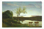 A Pond with three Cows and a Crescent Moon, c.1850 by Jean Baptiste Camille Corot