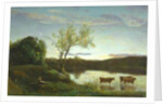A Pond with three Cows and a Crescent Moon, c.1850 by Jean Baptiste Camille Corot