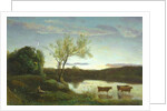 A Pond with three Cows and a Crescent Moon, c.1850 by Jean Baptiste Camille Corot