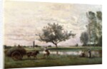 Haycart beside a River by Jean Baptiste Camille Corot