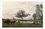 Haycart beside a River by Jean Baptiste Camille Corot
