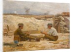 Two British officers playing cards outside their dugout, Secteur de Bapaume, 1918-20 by Jean Jacques Berne-Bellecour