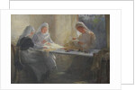 Kensington War Hospital Supply Depot, Three nurses sitting at a table sewing, c.1916 by Catherine Ouless