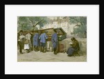 French soldiers and Bouquinistes along the Seine, 1917 by Ethel Hunter