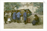 French soldiers and Bouquinistes along the Seine, 1917 by Ethel Hunter