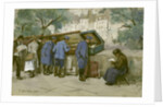 French soldiers and Bouquinistes along the Seine, 1917 by Ethel Hunter