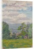 View through meadow and tree with valley beyond by Arthur Haythorne Studd