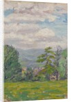 View through meadow and tree with valley beyond by Arthur Haythorne Studd