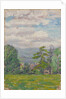 View through meadow and tree with valley beyond by Arthur Haythorne Studd