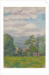 View through meadow and tree with valley beyond by Arthur Haythorne Studd