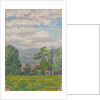 View through meadow and tree with valley beyond by Arthur Haythorne Studd