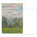 View through meadow and tree with valley beyond by Arthur Haythorne Studd