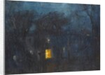 House at night with a single window lit by Albert de Belleroche