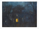 House at night with a single window lit by Albert de Belleroche