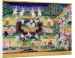 Merit making scene, page from a manuscript by Burmese School