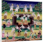 Merit making scene, page from a manuscript by Burmese School