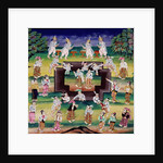 Merit making scene, page from a manuscript by Burmese School