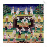 Merit making scene, page from a manuscript by Burmese School