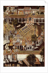 Detail of a mural depicting the Temple of the Emerald Buddha by School Thai