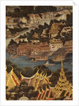 View of Bangkok Royal Palace, the Chao Phraya River and Tonburi, showing wooden Thai houses and brick and stucco Chinese dwellings, 1864 by Thai School