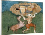 The white demon Akvan carries Rostam, son of Zal by School Persian