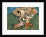 The white demon Akvan carries Rostam, son of Zal by School Persian