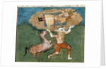 The white demon Akvan carries Rostam, son of Zal by School Persian