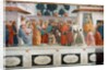 The Raising of the Son of Theophilus, the King of Antioch, and St. Peter Enthroned as First Bishop of Antioch, c.1427 and c.1480 by T. & Lippi F. Masaccio
