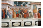 The Raising of the Son of Theophilus, the King of Antioch, and St. Peter Enthroned as First Bishop of Antioch, c.1427 and c.1480 by T. & Lippi F. Masaccio