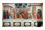 The Raising of the Son of Theophilus, the King of Antioch, and St. Peter Enthroned as First Bishop of Antioch, c.1427 and c.1480 by T. & Lippi F. Masaccio