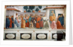 The Raising of the Son of Theophilus, the King of Antioch, and St. Peter Enthroned as First Bishop of Antioch, c.1427 and c.1480 by T. & Lippi F. Masaccio