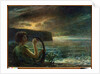 Full moon, Tribute to a feminine deity, playing lyre in a seascape with stormy sky by Plinio Nomellini