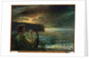 Full moon, Tribute to a feminine deity, playing lyre in a seascape with stormy sky by Plinio Nomellini