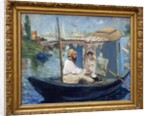 Claude Monet painting in his workshop or Monet on his boat. Painting by Edouard Manet by Edouard Manet