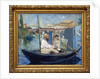 Claude Monet painting in his workshop or Monet on his boat. Painting by Edouard Manet by Edouard Manet