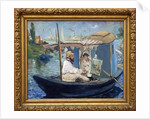 Claude Monet painting in his workshop or Monet on his boat. Painting by Edouard Manet by Edouard Manet