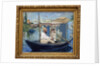 Claude Monet painting in his workshop or Monet on his boat. Painting by Edouard Manet by Edouard Manet