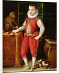 Portrait of a Young Nobleman with a Monkey and a Dog, c.1615 by Flemish School