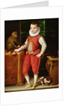 Portrait of a Young Nobleman with a Monkey and a Dog, c.1615 by Flemish School