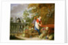 A Maid Washing Carrots at a Fountain with Two Gardeners at Work by Nicolaas or Nicolaes Muys