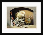 A trompe l'oeil of paper money, coins and a broken glass jar in a niche by French School