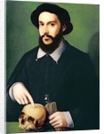 Portrait of a Gentleman with his Right Hand Pointing to a Skull, c.1540 by Master of the 1540s