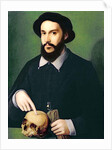 Portrait of a Gentleman with his Right Hand Pointing to a Skull, c.1540 by Master of the 1540s