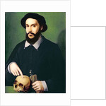 Portrait of a Gentleman with his Right Hand Pointing to a Skull, c.1540 by Master of the 1540s