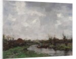 A River Landscape with Farm Houses, late 1870s by Jacob Henricus or Hendricus Maris