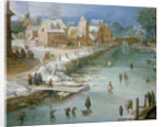 Skaters on a Frozen River Alongside a Town by Joos or Josse de The Younger Momper