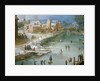 Skaters on a Frozen River Alongside a Town by Joos or Josse de The Younger Momper