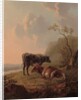 Cattle in an Italianate landscape by Jacob van Strij