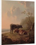 Cattle in an Italianate landscape by Jacob van Strij