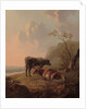 Cattle in an Italianate landscape by Jacob van Strij
